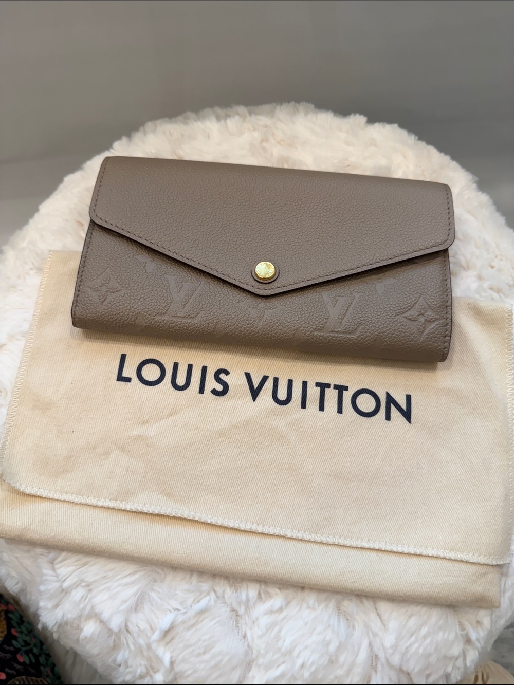 Louis Vuitton Taupe Embossed Envelope Wallet with Gold Snap